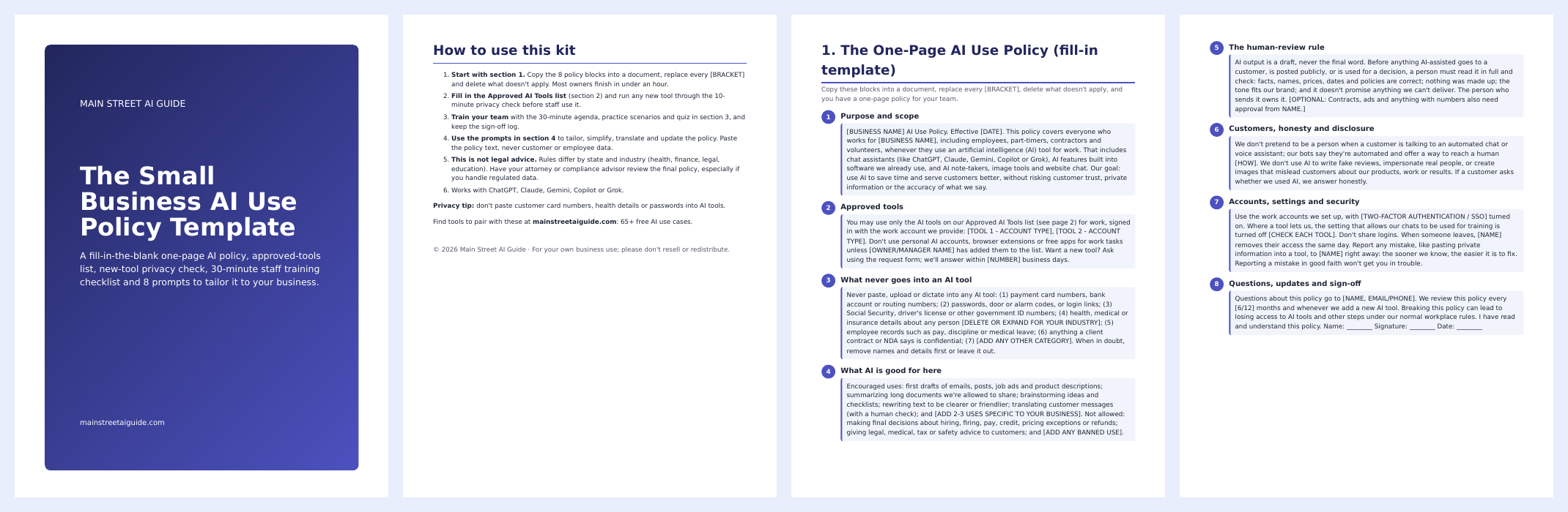 Preview pages of The Small Business AI Use Policy Template