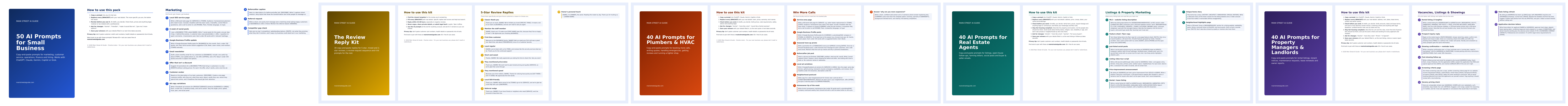 Preview pages of AI Starter Bundle: All 5 Prompt Packs