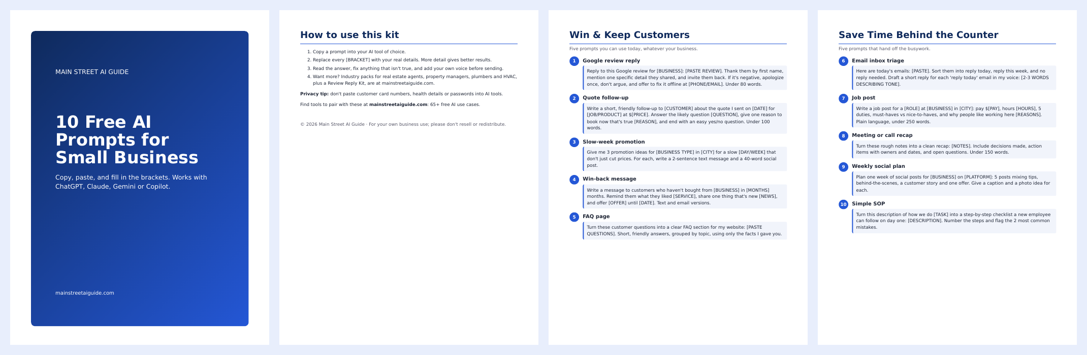 Preview of 10 Free AI Prompts for Small Business