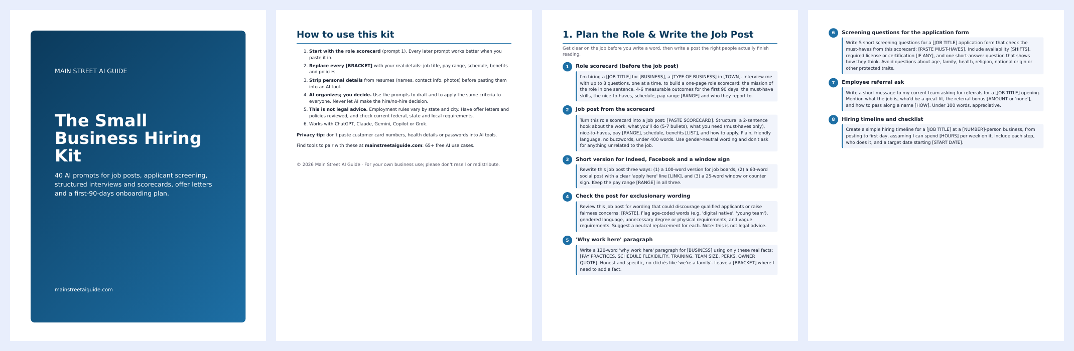 Preview pages of The Small Business Hiring Kit